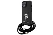 Mobiel - Covers & Cases - Karl Lagerfeld Crossbody Saffiano Monogram Metal Pin Karl & Choupette Case for iPhone 15 - Black - 3666339165871