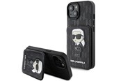 Mobiel - Covers & Cases - Karl Lagerfeld Saffiano Cardslots and Stand Monogram Ikonik Patch case for iPhone 15 - black - 3666339169473
