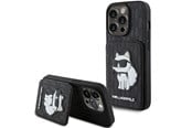 Mobiel - Covers & Cases - Karl Lagerfeld Saffiano Cardslots and Stand Monogram Choupette Case for iPhone 15 Pro - Black - 3666339169619