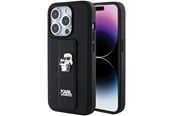 Mobiel - Covers & Cases - Karl Lagerfeld Gripstand Saffiano Karl&Choupette Pins case for iPhone 15 Pro - black - 3666339206895