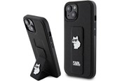Mobiel - Covers & Cases - Karl Lagerfeld Gripstand Saffiano Choupette Pins case for iPhone 15 - black - 3666339207434