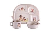 Kinderkamer - Little Woodies Wood Friends - Mealtime Set w. 4 Room Plate - 5pcs - 5396