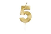 Speelgoed - Globos Cake Candle 6cm Metallic Gold no. 5 - 1015