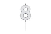 Speelgoed - Globos Cake Candle 4.5cm Metallic Silver no. 8 - 1088
