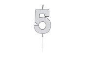 Speelgoed - Globos Cake Candle 4.5cm Metallic Silver no. 5 - 1085