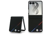 Mobiel - Covers & Cases - BMW M Leather Perforated Tricolor Stripe Metal Logos MagSafe Case for Samsung Galaxy Z Flip 8 - Black - 3666339662615