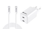 Laptop oplader - Sandberg AC Charger USB-C PD65W EU 3M - Dual-Port | GaN III | 65W | 3m Cable - 441-76
