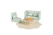 Pop, teddybeer en materiaal - Micki Lundby loungeset met modulaire bank (3 delen), tafel, vloerkleed en plantenpot (Leeftijd 3+). - 18371