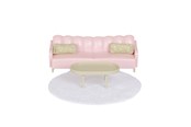 Pop, teddybeer en materiaal - Micki Lundby woonkamer set met roze bank, tafel, vloerkleed en kussens. - 18374