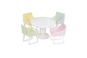 Pop, teddybeer en materiaal - Micki Lundby eetkamer met pastelkleurige stoelen & tafel - 18377