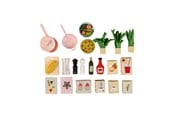 Pop, teddybeer en materiaal - Micki Lundby dinerset met pan, kommen, kruiden, brood, fruit, eten, ketchup, olie, zout & peper. - 18385