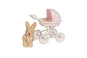 Pop, teddybeer en materiaal - Micki Lundby roze kinderwagen & teddybeer. Kinderwagen is omkeerbaar; kap gaat open en dicht. - 18391