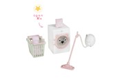 Pop, teddybeer en materiaal - Micki Lundby schoonmaak- & wasserset met wasmachine, zeep, stofzuiger, wasmand & handdoek; wasmachinedeur kan open. - 18396