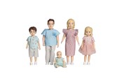 Pop, teddybeer en materiaal - Micki Lundby familie: moeder, vader, 2 kinderen & 1 baby. Afneembare kleding. Leeftijd 3+ - 18407