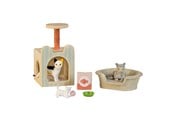 Pop, teddybeer en materiaal - Micki Lundby huisdieren: 2 katten & 1 kitten. Inclusief krabpaal, mand, voer, bak, bol wol - 18411