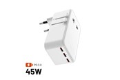 Mobiel - Adapters & Opladers - FIXED 70W Travel Charger USB-C/-A - For EU/UK/USA/AUS - White - FIXCT45-3C1A-WH