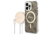 Mobiel - Covers & Cases - GUESS GUBPP13LH4EACSW Case+ Charger iPhone 13 Pro brown/brown hard case 4G Print MagSafe - 3666339102876
