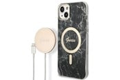 Mobiel - Covers & Cases - GUESS GUBPP14SHMEACSK Case+ Charger iPhone 14 6.1" black/black hard case Marble MagSafe - 3666339103118