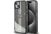 Mobiel - Covers & Cases - GUESS Liquid Glitter Gold Stripes case for iPhone 15 Plus / 14 Plus - black - 3666339223533