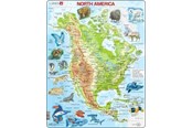 Puzzels - Larsen Puzzles North America Topographical Map with Animals Jigsaw Puzzle – 66 pieces Maxi (36.5 x 28.5 cm) 2D Puzzels - A32