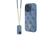 Mobiel - Covers & Cases - GUESS Leather Metal Logo Strass Crossbody Case for iPhone 16 Pro - Blue - 3666339328702