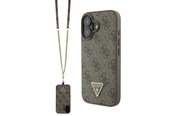Mobiel - Covers & Cases - GUESS Leather Metal Logo Strass Crossbody Case for iPhone 16 - Brown - 3666339328641