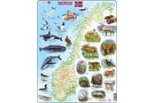 Puzzels - Larsen Puzzles Physical map puzzle of Norway with animals – 62 pieces Maxi (36.5 x 28.5 cm) 2D Puzzels - K68