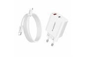 Mobiel - Adapters & Opladers - Wozinsky WLS-20W - 20W USB-A & USB-C Wall Charger (Incl. 1m USB-C to USB-C Cable) - White - 5907769388149