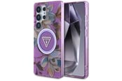 Mobiel - Covers & Cases - GUESS Glitter Flowers Triangle Buttons MagSafe case for Samsung Galaxy S25 Ultra - purple - 3666339449667