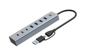 USB hub - Conceptronic HUBBIES HUBBIES20G - hub - 2-in-1 USB-A/C host cable USB powered aluminum with 25 cm cable - 7 ports USB hub - 7 - Grijs - HUBBIES20G