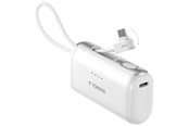 Powerbank - Torras PocketVolt 5K powerbank with built-in USB-C Cable - 22.5W PD - White - 5000 mAh - X00PB14002