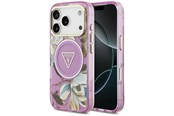 Mobiel - Covers & Cases - GUESS IML Glitter Flowers Triangle MagSafe Case for iPhone 17 Pro / 18 Pro - Purple - 3666339681326