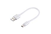 USB-kabel - SiGN Kort USB-C-Cable with Nylon Fabric 2.4A - 12W - 20cm - Silver - SAS0459S