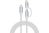 USB-kabel - SiGN 2in1 USB-C to USB-C 60W PD 3A / Lightning 27W cable - 1m - White - SN-CCLPD1M