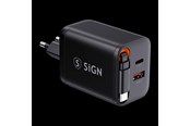 Mobiel - Adapters & Opladers - SiGN GaN Fast Charger USB-C/USB-A 40W with extendable USB-C cable - Black - SN-TC-40B