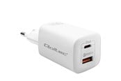 Mobiel - Adapters & Opladers - Qoltec GaN ULTRA 50765 Voedingsadapter - 65 W USB-C PD & USB-A QC 3.0 - Wit - 50765