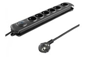 Voedingskabel (extern) - Qoltec 50111 Overspanningsbeveiliging - 6 Type E stopcontacten - 1.8 m - Zwart - 50111