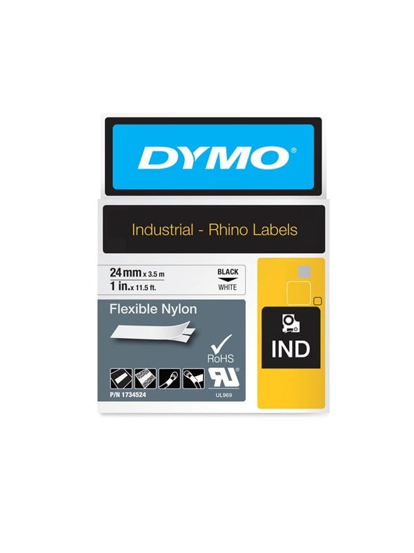 DYMO Rhino Industriële tape 24 mm x 3,5 m flexibel nylon (zwart op wit)
