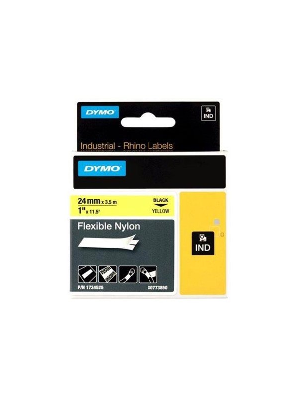 DYMO Rhino industriële Flexibele Nylon Labels | 24 mm x 3,5 m | zwarte afdruk op geel | zelfklevende labels voor Rhino & LabelManager labelprinters