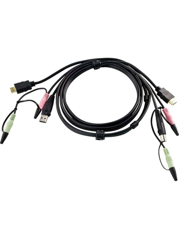 KVM Kabel 1x USB / 2x 3.5 mm Male / HDMI - 1x USB / 2x 3.5 mm Male / HDMI 2.0 m Grijs