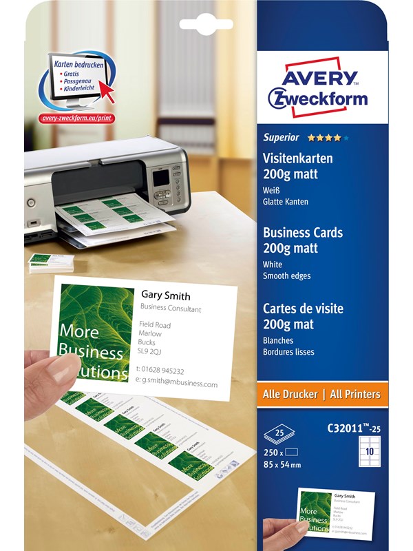 Avery Business cards white single-sided print 200g Quick & Clean