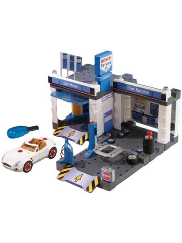 Klein Toys Bosch car service autogarage - montagespeelgoed met hefbrug en wasstraat - 41x39x29 cm - blauw