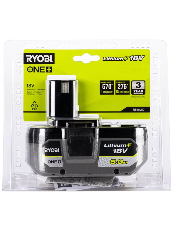 RYOBI RB18L50 Serie - Lithium+ Accu - 18V - 5.0 Ah - IntelliCell Technologie