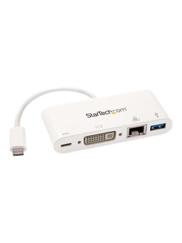 StarTech.com USB C Multiport Adapter, USB-C naar DVI-D (Digitaal) Video Adapter, 60W Power Delivery Passthrough Charging, GbE, USB-A, USB Type-C/Thunderbolt 3 Mini Laptop Dock