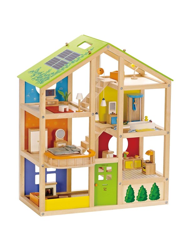 Hape Poppenhuis Vier Seizoenen - Volledig Ingericht Houten Poppenhuis met 36 Onderdelen, 3 Jaar+