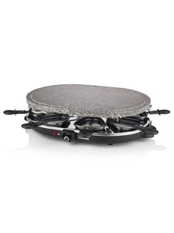 Princess Gourmetstel 162720 - Oval Steengrill & Raclette Party – 8 personen - 2 meter snoer - Regelbare thermostaat - 1200W - 8 pannetjes - PFAS vrij