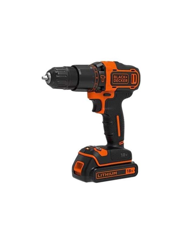 BLACK+DECKER 18V Lithium Ion accu schroef-/klopboormachine met 2x 1,5Ah accu's, 2 variabele snelheden, koffer - BDCHD18KB-QW