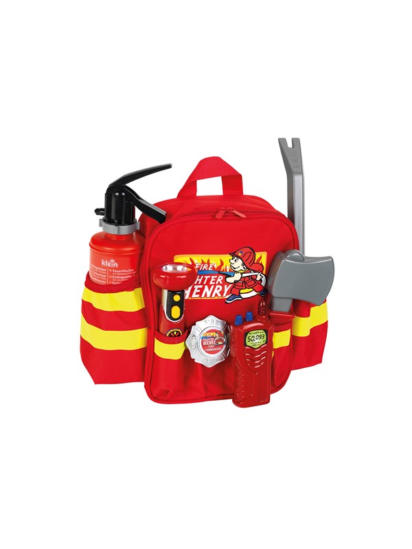 Klein Toys brandweerrugzak - 28x25x8,5 cm - incl. accessoires, verstelbare riemen en een grote opening voor het makkelijk pakken en opbergen - rood geel