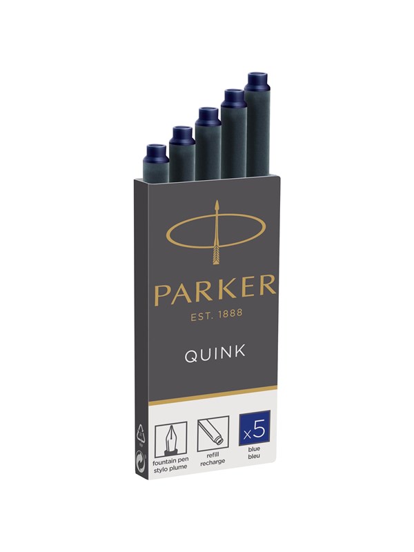 Parker Fountain Pen Ink Refill Cartridges | Long | Blue QUINK Ink | 5 Count