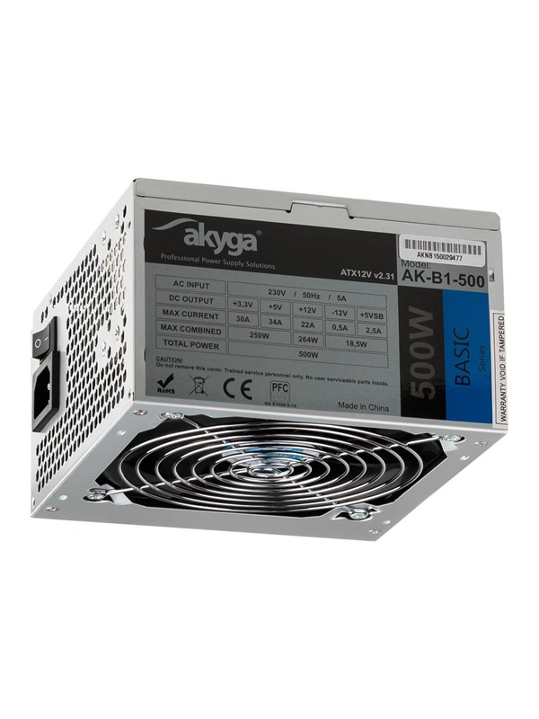 Akyga Atx-Voeding 500W Basic Ak-B1-500 Ventilator 12Cm 3X Sata Pci-E Voor Computer